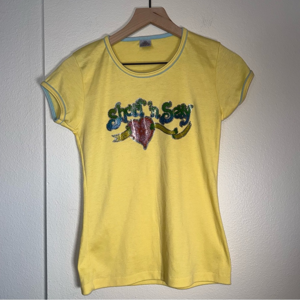 VINTAGE STEDMAN “short n sexy” Y2K glitter transfer baby tee M